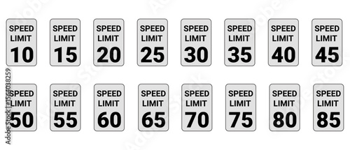 USA Speed Limit Road Signs Icon Set - Flat Style MPH Traffic Regulations Vector

