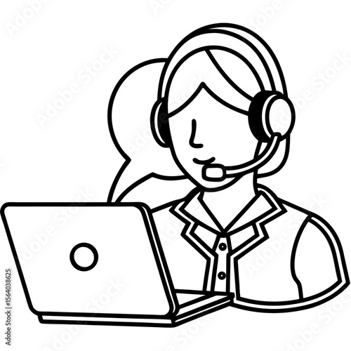 Customer service representative with headset and laptop assisting clients