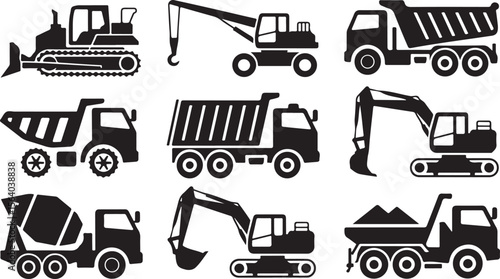 Silhouette of Construction Vehicles Vector Illustration