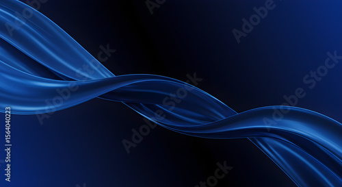 Abstract fluid wave shapes in metallic blue on dark gradient background. AI