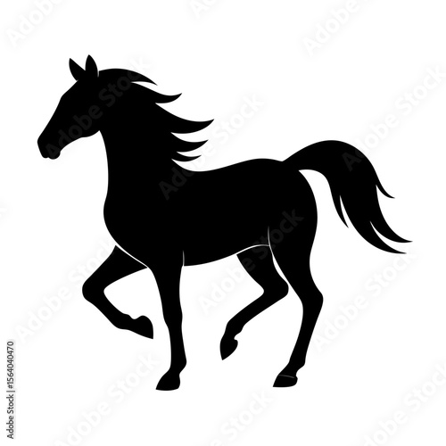 Black silhouette of a horse galloping on a white background Vector illustration