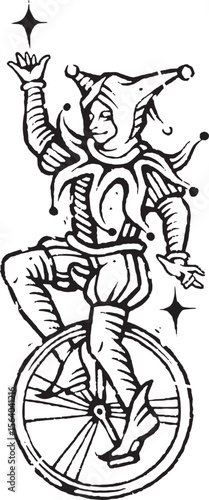 vector clip art dancing clown the fool tarot drawing linocut