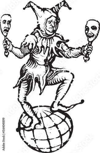 vector clip art dancing clown the fool tarot drawing linocut
