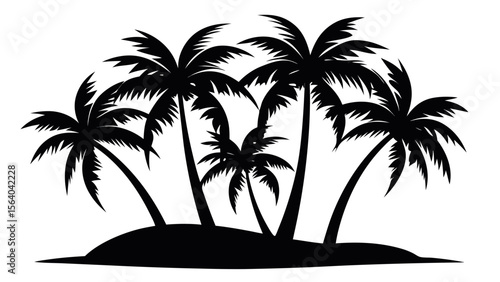Vector art of a cluster of silhouetted palm trees on a small island isolated on white background