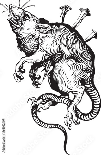 vector clip art death rat mouse dead drawing horror linocut