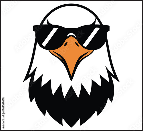 Eagle Head Wearing Sunglasses with Orange Beak and White Feathers Vector Icon