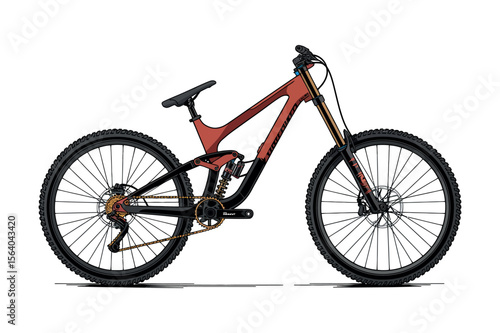 Detailed Illustration of a Modern Mountain Bike with Aggressive Geometry Side view full suspension mountain bike showcasing its components mountain bike full suspension