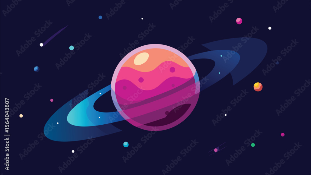 Fototapeta premium Universe inspired watercolor illustration of planets and celestial bodies against dark background
