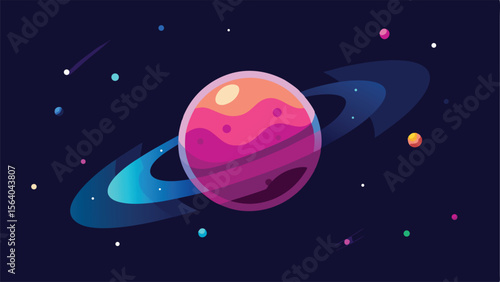 Universe inspired watercolor illustration of planets and celestial bodies against dark background