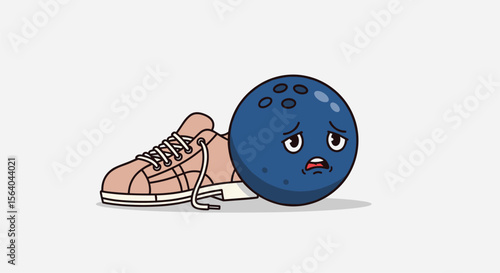 A Sad Bowling Ball with a Shoe on its Head Feeling Unhappy and Stressed About the Game Ahead