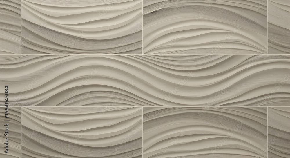 Obraz premium Light taupe 3D textured wall panel with elegant flowing wave pattern, ideal for contemporary interiors, accent walls, and decorative architectural designs.