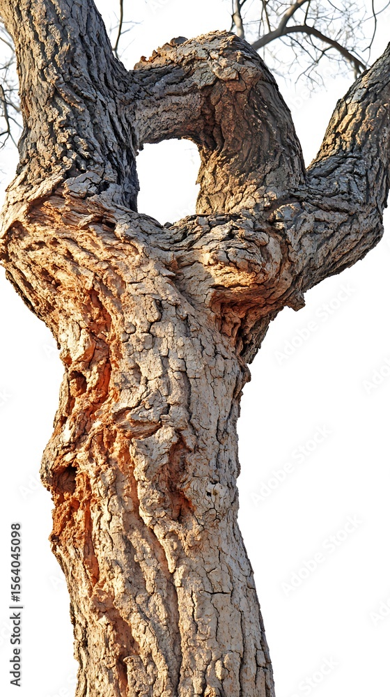 Naklejka premium Dramatic image of a tree trunk with a hole, showing unique textures and natural patterns