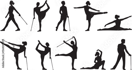  Silhouette of Gymnast Poses Vector Illustration