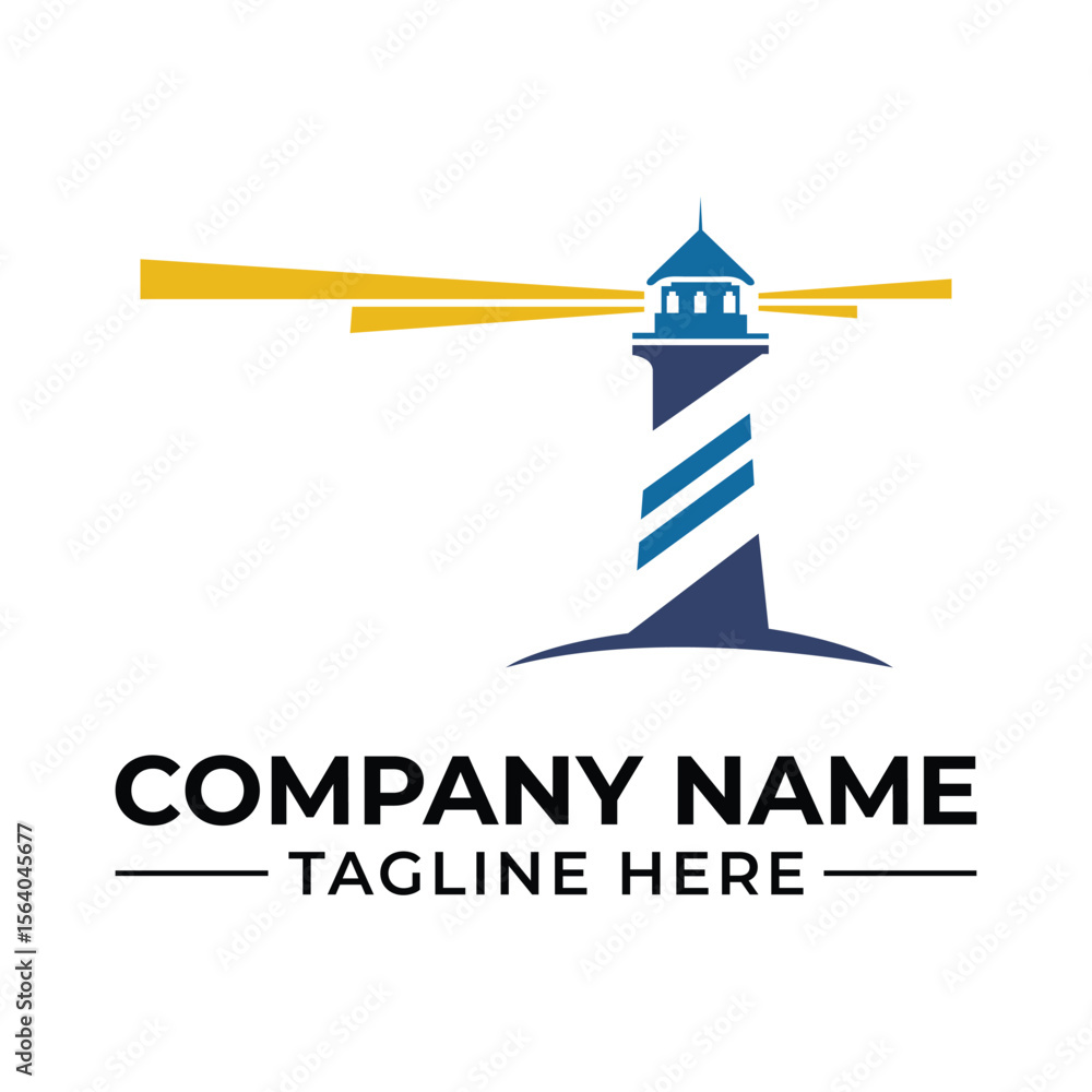 Lighthouse Beacon Vector Logo Emblem with Tower Stripes and Guiding Light Rays for Business and Nautical Theme Lighthouse Beacon Vector Logo Emblem with Tower Stripes and Guiding Light Rays for Business and Nautical Theme
