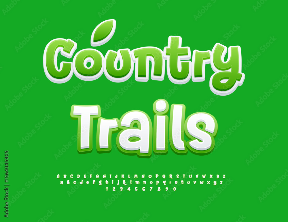 Vector Touristic banner Country Trails. Artistic White and Green Font. Exclusive Alphabet Letters and Number set. Vector Touristic banner Country Trails. Artistic White and Green Font. Exclusive Alphabet Letters and Number set.
