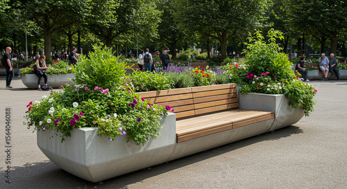 Street Furniture Modern Urban Park Bench Design with Integrated Planters Enhancing Public Spaces