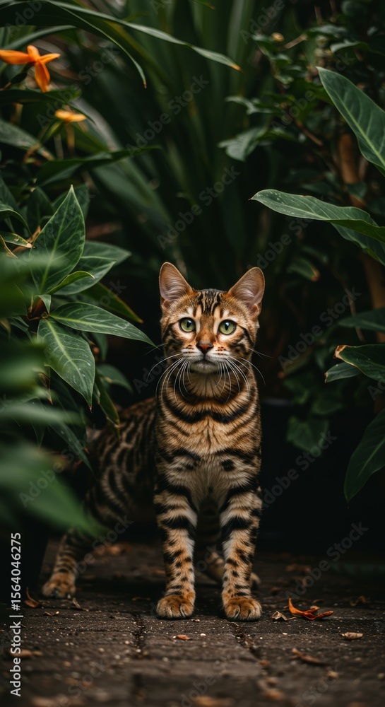 Fototapeta Bengal Cat in Lush Green Foliage