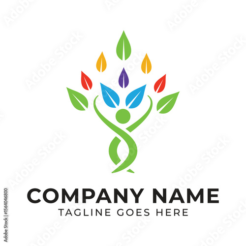 Vibrant Tree of Life Logo Design Representing Growth and Well being with Colorful Leaves