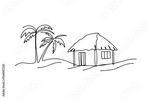 Thatched hut with palm trees thatched roof tropical