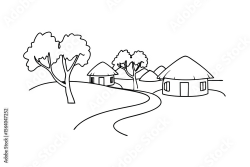 Thatched roof huts and trees village thatched roofs