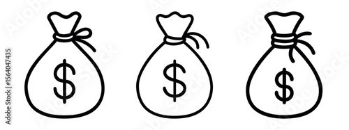 Minimal Black Silhouette Money Bag and Coin Icon with Dollar Symbol Vector Style Design