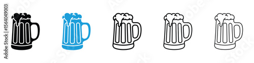 Beer icon in Editable stroke and solid flat vector pack