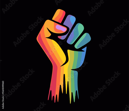 Vector design with decorative drawing of 
fist with lgbt flag of rainbow stripe. 
Fashion t-shirt print. Pride proud parade pattern 
for textiles, fabric, clothing.