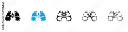 Binoculars icon in Editable stroke and solid flat vector pack