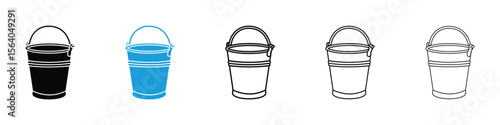 Bucket icon in Editable stroke and solid flat vector pack