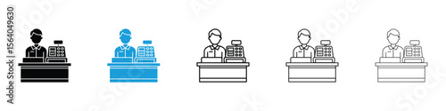 Cashier icon in Editable stroke and solid flat vector pack