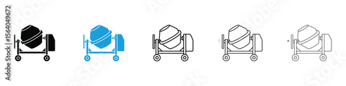 Cement mixer icon in Editable stroke and solid flat vector pack