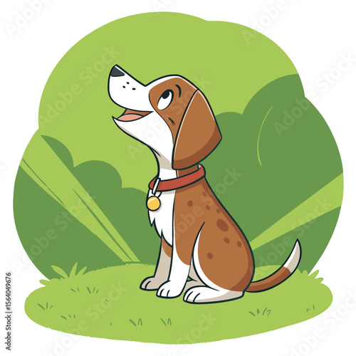 Cute green cartoon Dog smiling happily vector illustration