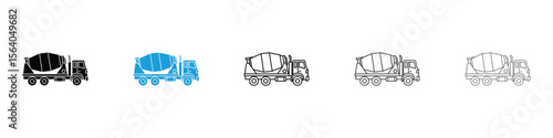 Cement truck icon in Editable stroke and solid flat vector pack