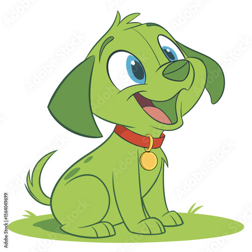 Cute green cartoon Dog smiling happily vector illustration