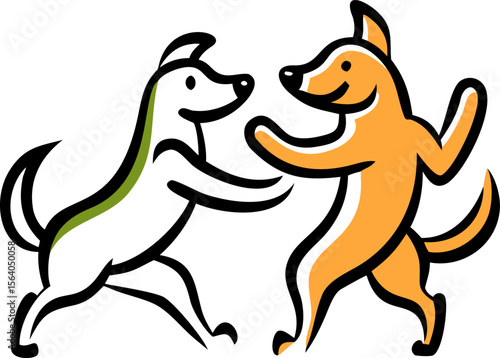 Cute cartoon dog and cat illustration with happy playful pets isolated on white background