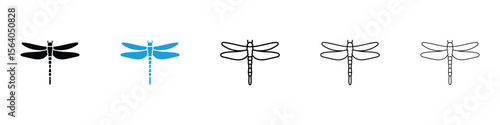 Dragon fly icon in Editable stroke and solid flat vector pack