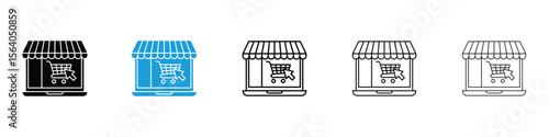 E commerce platform icon in Editable stroke and solid flat vector pack