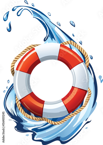 Floating Lifebuoy Surrounded by Playful Water Splashes