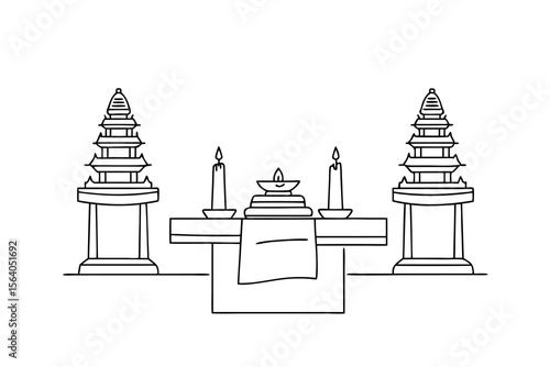 Pagoda altar with candles and offerings ritual
