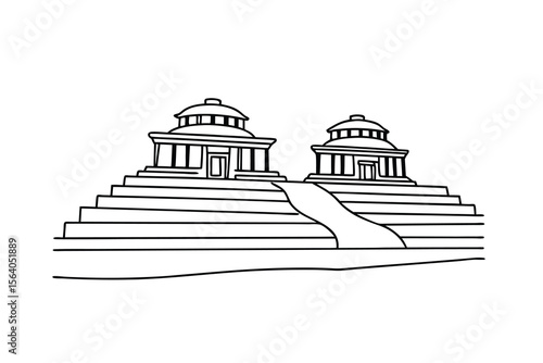 Monumental architecture with tiered steps and domed structures