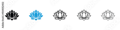 Lotus flower icon in Editable stroke and solid flat vector pack