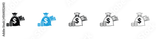 Money icon in Editable stroke and solid flat vector pack