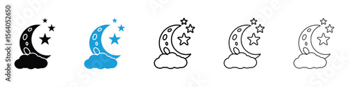 Moon and star icon in Editable stroke and solid flat vector pack