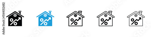 Mortgage rate icon in Editable stroke and solid flat vector pack