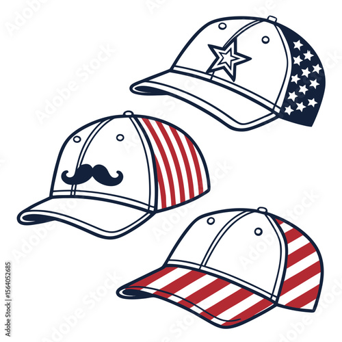 Set of patriotic mustache hat in a flat design