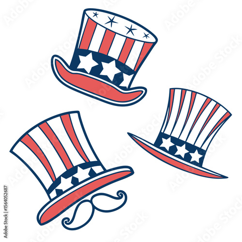 Set of patriotic mustache hat in a flat design