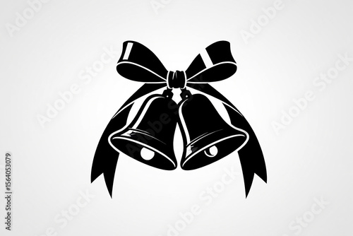 Elegant black silhouette of wedding bells tied with a ribbon