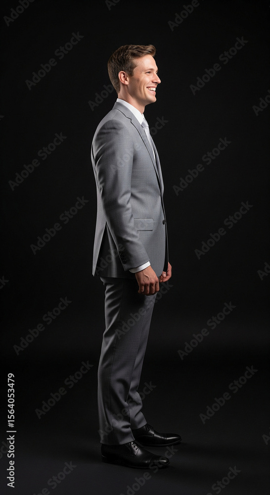 Stylish American Man in Modern grey Suit Studio Portrait Fashion Pose Stylish American Man in Modern grey Suit Studio Portrait Fashion Pose