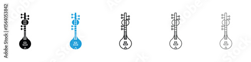 Sitar icon in Editable stroke and solid flat vector pack