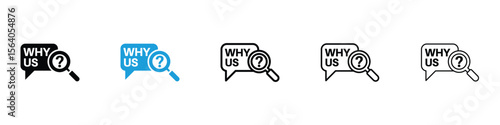 Why us icon in Editable stroke and solid flat vector pack